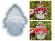 Load image into Gallery viewer, Snowman Mushroom Freshie Mold, freshie making supplies, Christmas freshie mold, cozy winter freshie molds, happy winter silicone molds
