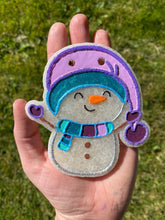 Load image into Gallery viewer, Snowman Freshie Silicone Mold, freshie making supplies, Christmas freshie mold, cozy winter freshie molds, happy winter molds, snow freshie
