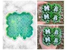 Load image into Gallery viewer, Mama Shamrock Freshie Mold, smiling lucky clover freshie mold, St Patrick&#39;s day freshie mold, Irish freshie mold, silicone soap molds
