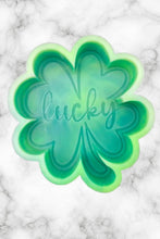 Load image into Gallery viewer, Lucky Shamrock Freshie Mold, smiling lucky clover freshie mold, St Patrick&#39;s day freshie mold, Irish freshie mold, silicone soap molds
