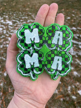 Load image into Gallery viewer, Mama Shamrock Freshie Mold, smiling lucky clover freshie mold, St Patrick&#39;s day freshie mold, Irish freshie mold, silicone soap molds
