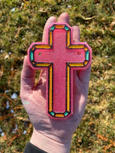 Load image into Gallery viewer, Cross Freshie Mold for easter, car freshie designs oven safe silicone cross mold for resin cross easter mold for bath bombs, easter freshie
