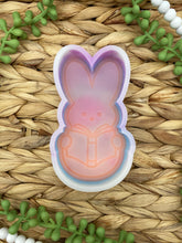 Load image into Gallery viewer, Reading Bunny Freshie Mold for easter, car freshie designs, easter book freshie mold, fantasy freshie mold, reader silicone mold,
