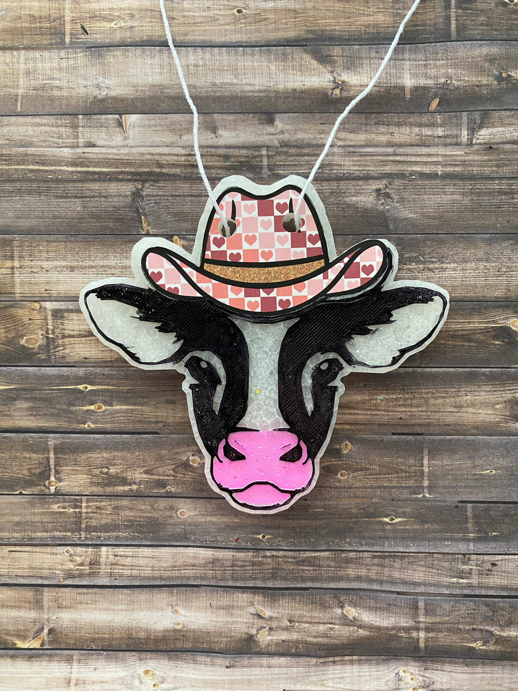 Valentine Cow with Cowboy Hat Freshie